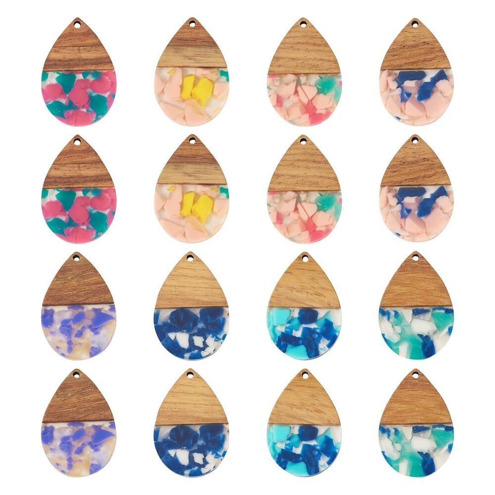 8800 16Pcs Resin Walnut Charms Pendants Vintage Teardrop Resin Wood Charms